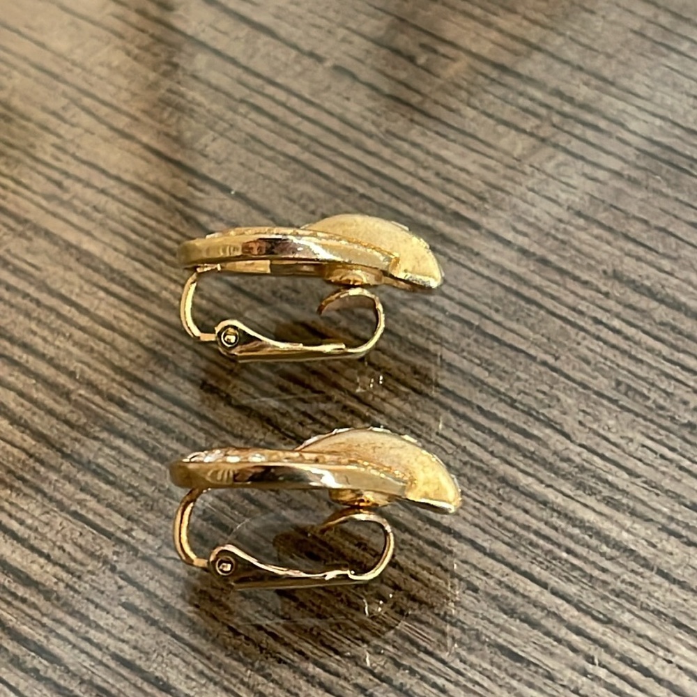 Vintage CHRISTIAN DIOR Door Knocker Clip On Earrings Gold Rhinestone Signed 70’s - Picture 8 of 17